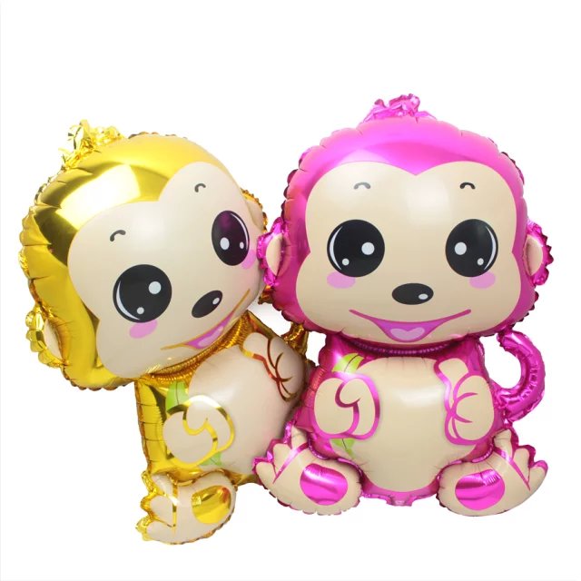2016年新款猴子氣球鋁膜動物造型美猴王氣球粉色金色2色猴寶寶球