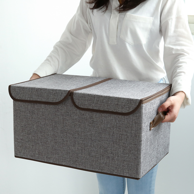日式棉麻收納箱雙蓋儲物箱簡約家居雜物衣物分格收納箱